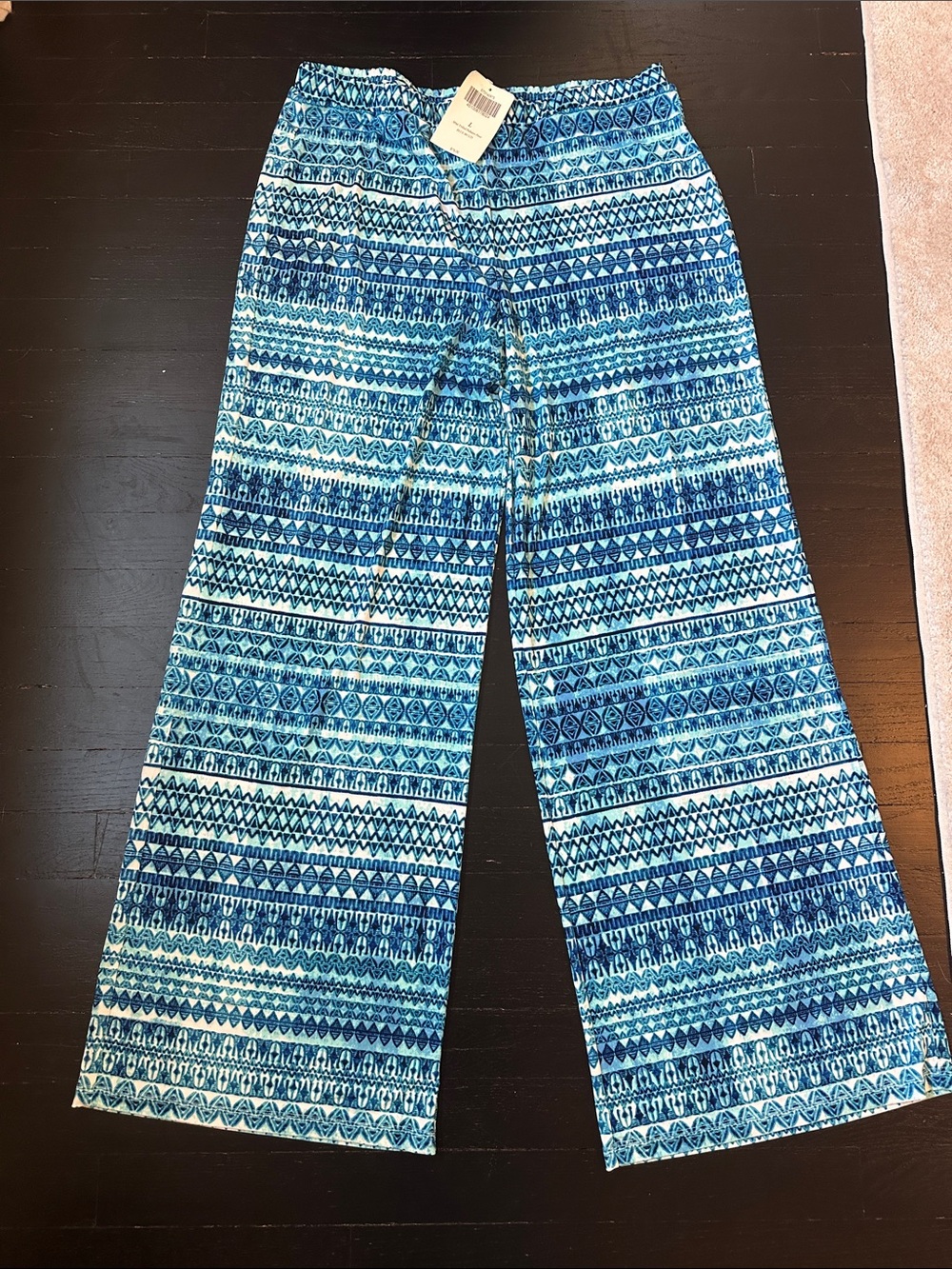 Boston Proper Blue Patterned Wide-Leg Pants